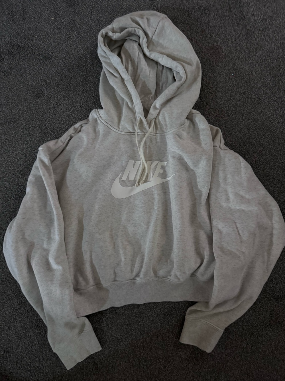 Nike Women's Gray Cropped Hoodie with White Swoosh